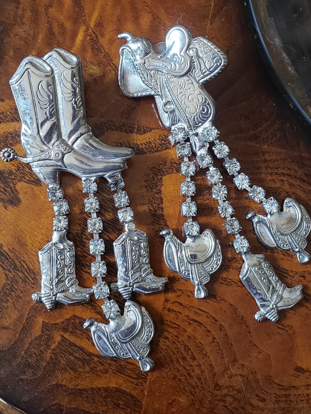 Western Silver-tone Cowboy Boot & Saddle Dangle Earrings